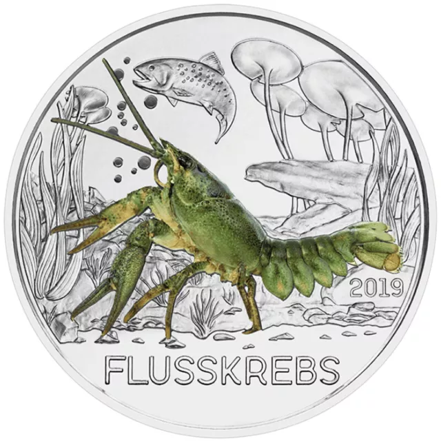 Österreich 3 Euro Gedenkmünze 2019 HGH Tier Taler Flusskrebs lose in Kapsel