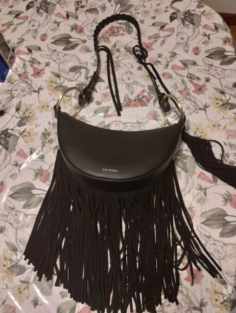 New - Zac Posen, See Description Black Zipper Hand Bag With Hanging Fringes