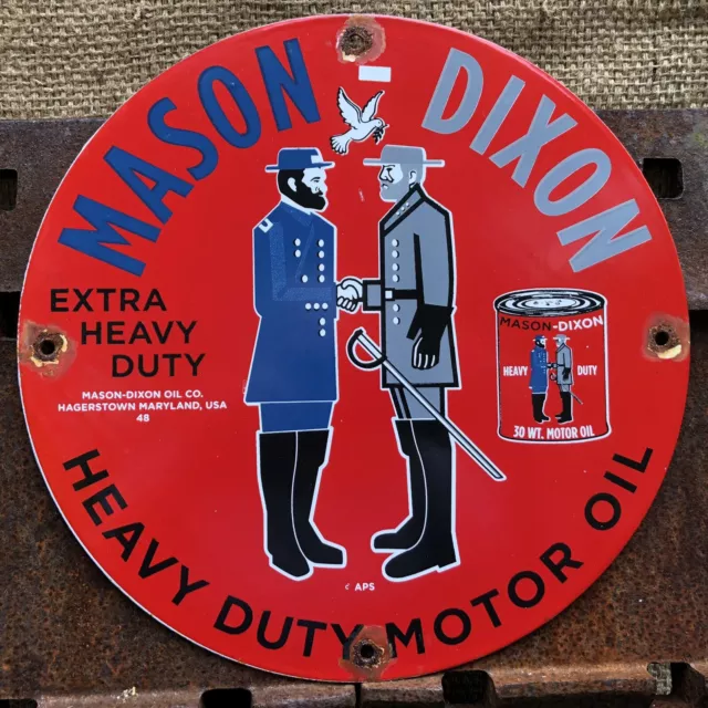 Vintage 1948 Dated Mason-Dixon Motor Oil Gasoline Porcelain Gas Pump Sign