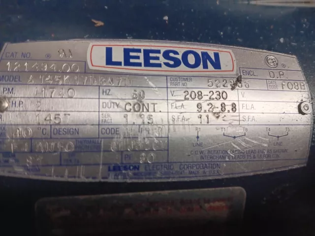 Leeson electric motor 2 hp model number A145K17 dB 470