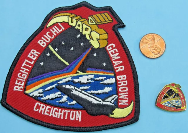 NASA enamel PIN & PATCH PAIR vtg Space Shuttle Discovery - UARS STS-48