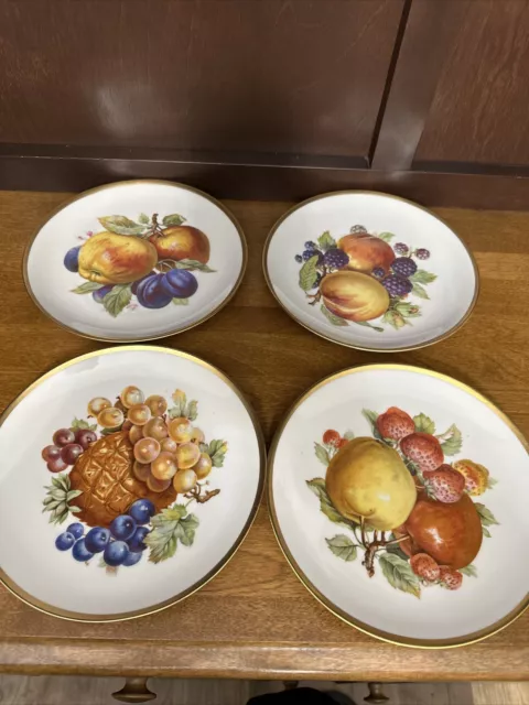 Mitterteich Bavaria Germany  7 1/2" Salad/dessert Plate Fruit Gold Trim Set of 4