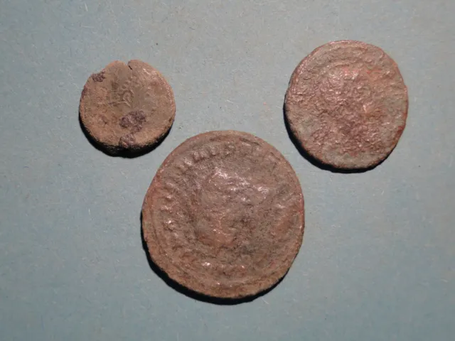 3 Roman Bronze Coins with Detail for Identification.