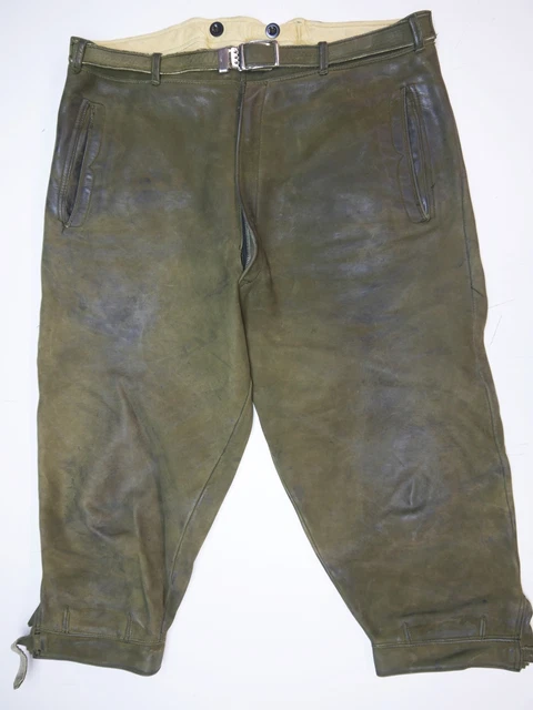 Glattleder 80er Vintage Lederhose mega bequem speckig Kniebund grün Gr.52