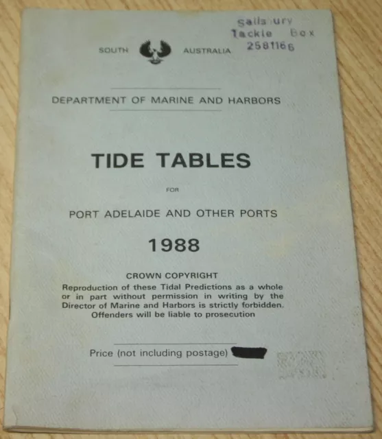 1988 South Australia Tide Tables For Port Adelaide & Other Ports