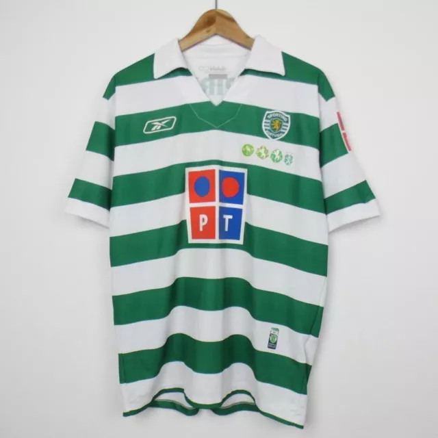 Sporting Lisbon Football Shirt CP Reebok 2005-06 Green/White - Size Men's L