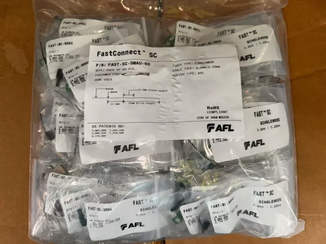 AFL FAST-SC-SMAU FastConnect SC APC Singlemode Fiber Optic Connectors Bag Of 60