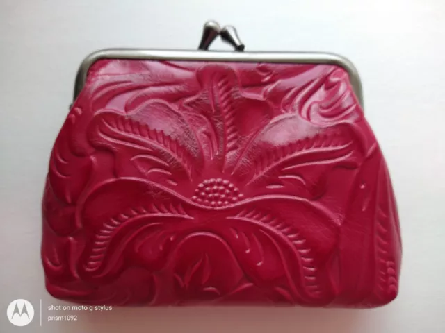 Patricia Nash Lrg. Borse Magenta Tooled Leather Coin Purse Framed Kiss Lock
