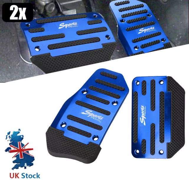 2Pcs Blue Metal Non-slip Brake Foot Rest Gas Clutch Pedal Pad Cover Set for Car