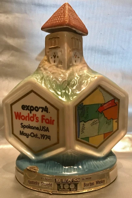 Jim Beam WORLD'S FAIR EXPO 74 100 Month Old Whiskey Decanter - Spokane WA 1974