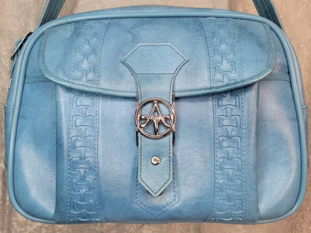 VTG 70s American Tourister Escort Carry On Tote Overnight Bag Luggage Blue strap