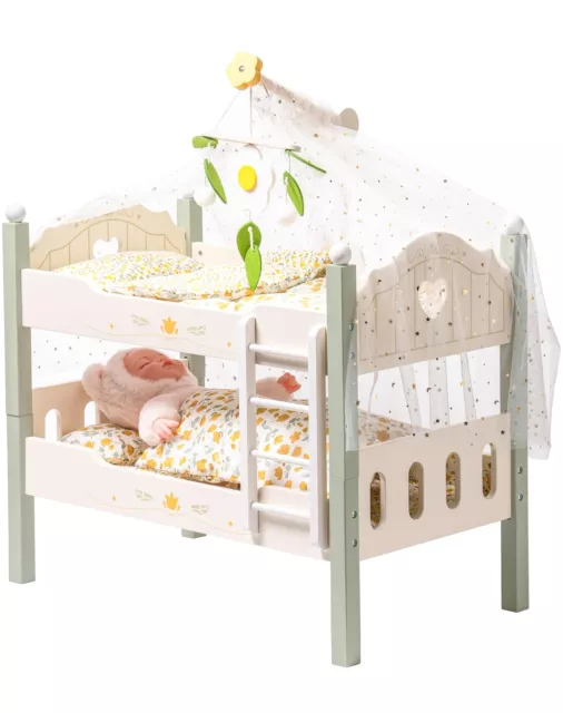 18" Doll Bunk Bed Baby Doll Beds Wooden Doll Cribs Cradle for 18 Inch Dolls F...