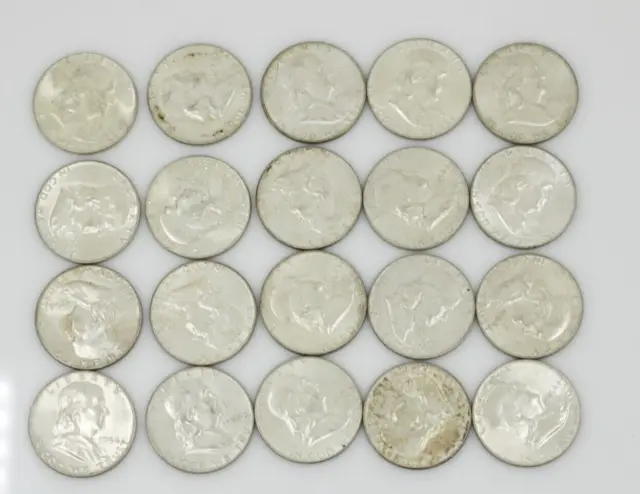 1954-P Silver Franklin Half Dollars 50c $10 Original AU Roll of 20