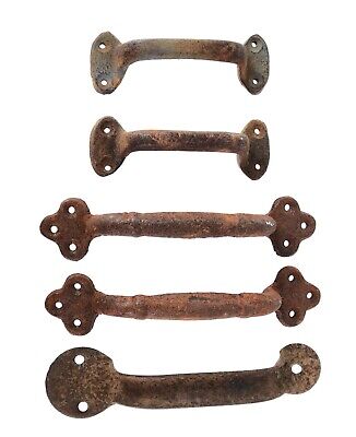 Lot of 5 Vintage Rustic Heavy Rusty Cast Iron Exterior Door Gate Handles Pulls