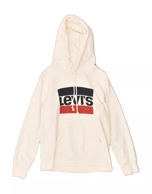 LEVI'S Womens Graphic Hoodie Jumper UK 6 XS White Cotton AW51