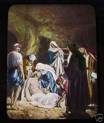 Glass Magic Lantern Slide JESUS BEING LAID IN THE TOMB C1900 CHRISTIAN RELIGION