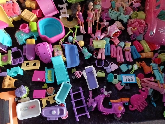Polly Pockets Giocattoli Enorme Pacchetto Figure Abbigliamento Edifici, Auto, Oggetti da Collezione