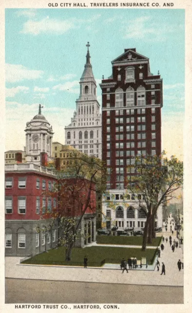 Vintage Postcard 1920's Old City Hall Travelers Insurance Hartford Trust CT