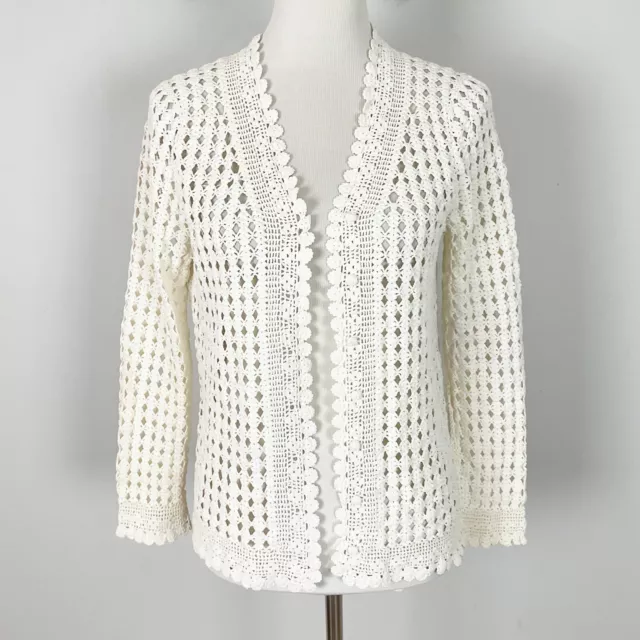 Vintage LAUREN Ralph Lauren Size MEDIUM Ivory Crochet CARDIGAN SWEATER Women’s