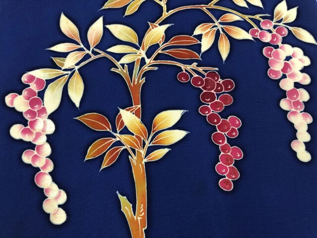 6681493: Japanese Kimono / Antique Nagoya Obi / Shioze / Embroidery / Grape