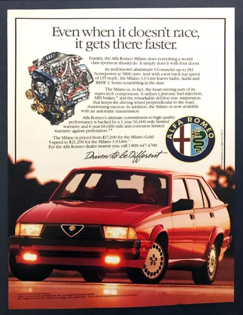 1988 Alfa Romeo Milano Sedan "World Class 4-door Sports Car" vintage print ad