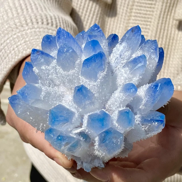 1.6LB New Find sky blue Phantom Quartz Crystal Cluster Mineral Specimen Healing 7
