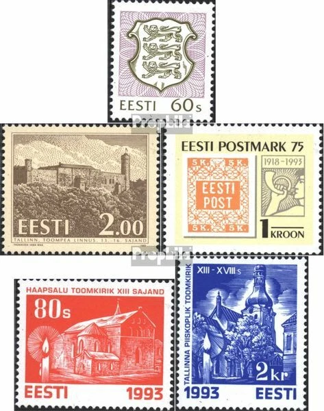 Briefmarken Estland 1993 Mi 211,213,214,216-217 gestempelt