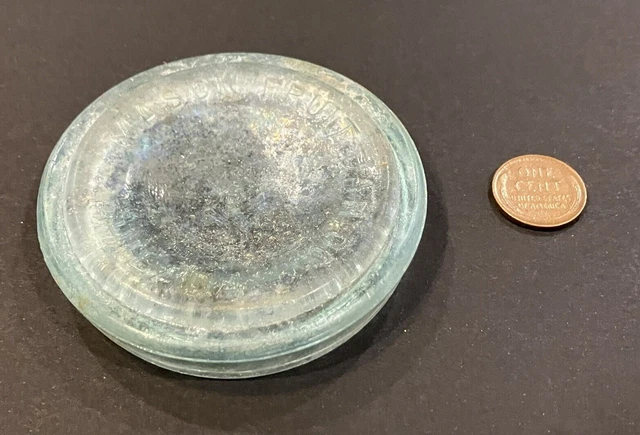 Antique Mason Fruit Jar Co Glass Canning Jar Lid Keystone 16 Patina As Found