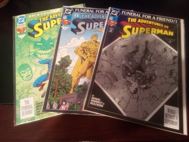 Adventures of Superman #498, #499, #500 - 3 comic book lot - VF+