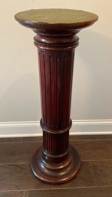 Vintage Wooden Dark Cherry Pedestal Plant Stand; Height is 34.5 Inches