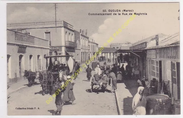 CPA MAROC MOROCCO OUDJDA COMMENCEMENT DE LA RUE MAGHRNIA animéé Edit P.S.