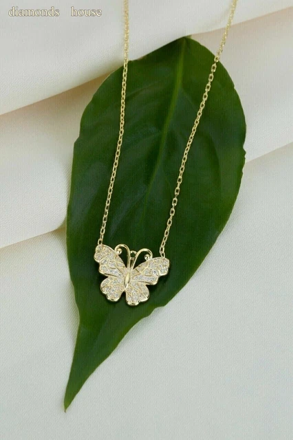 2 Ct Round Created Diamond Butterfly Pendant 14K Yellow Gold Plated With Chain