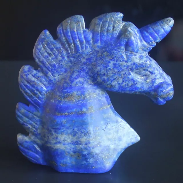 HLbshi Carved gemstone crystal natural lapis unicorn figurine animal carving 2''