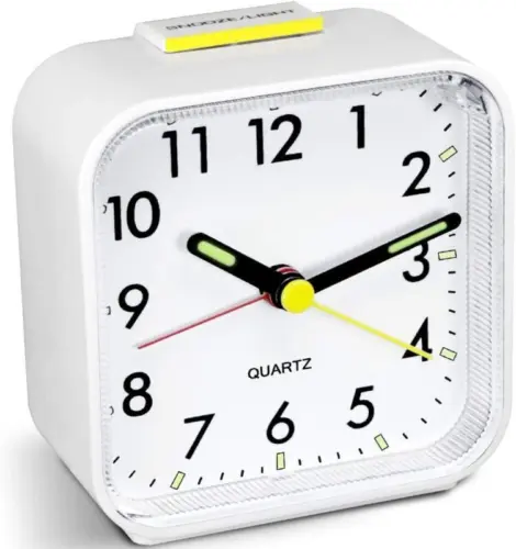HOPSEM Silent Alarm Clock Battery Powered Non Ticking Bedside Clocks White