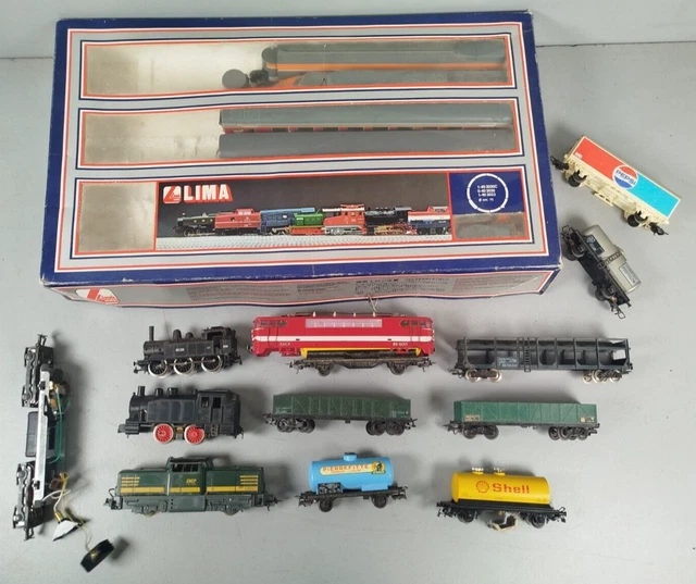 Lot De 12 Wagons Marchandises HO Jouef / Lima, SNCF, Citernes, Tombereaux, Multicolores, Occasion