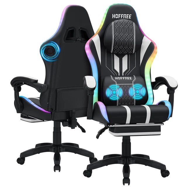 MASSAGE GAMING CHAIR with bluetooth Speakers + LED Ergonomic Office