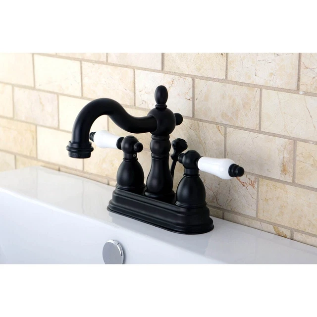 Victorian High Spout Oil Rubbed Bronze Bathroom Faucet Porcelain Lever Handles