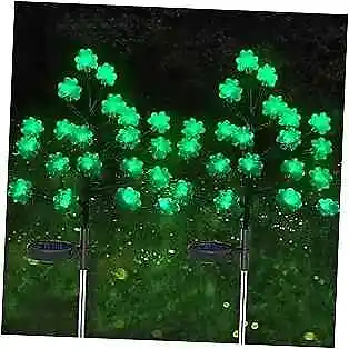 2 Packs Solar St Patricks Day Decorations Shamrock Stake Lights, Green