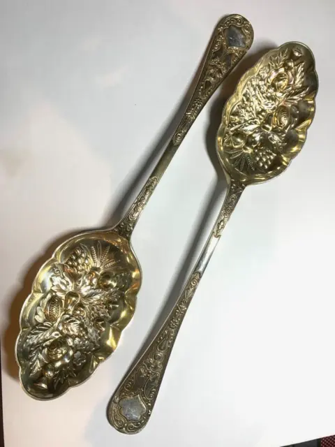 Pair Of Vintage  Epns Large Berry Pattern Serving Spoons