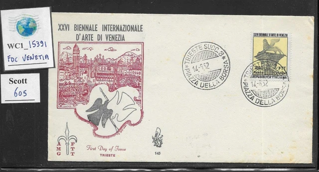 WC1_15391. ITALY.  1952 VENEZIA FINE ARTS BIENNIAL FDC Venetia. Sc. 605