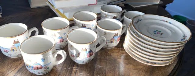 International Stoneware Japan Heartland Farm Coffee Tea Cup Mug Saucers Set Of 8