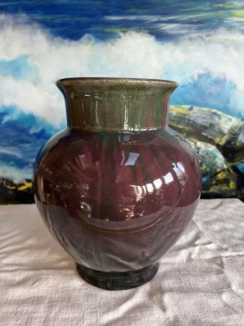 Fulper style Antique Arts And Crafts Pottery drip glaze Flambe Vase green purple