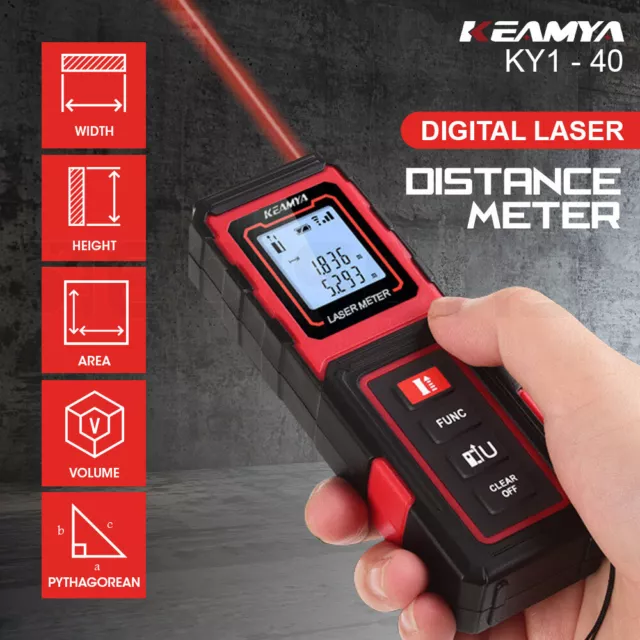 KEAMYA 40m Laser Distance Measurer Meter Range Finder Area Volume Digital