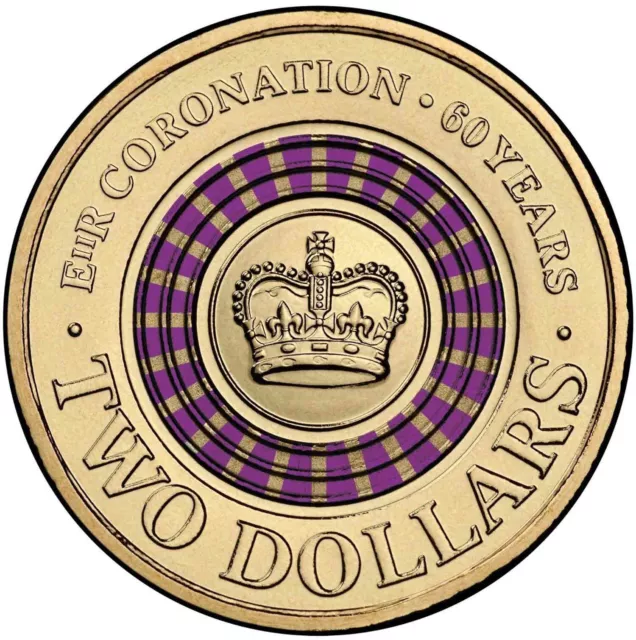 2013 $2 Purple Queen's Coronation Crown Australian Two Dollar Coloured Coin Circ