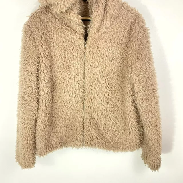 MITTOSHOP FUZZY ZIP Up Hoodie Jacket Womens Size Small Brown Tan Furry ...