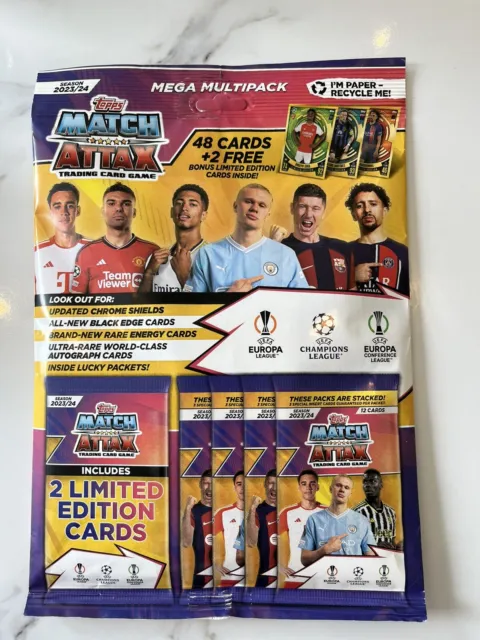 **Topps Match Attax Uefa Mega Multipack 50 Carte Incl. 2 Ltd Edizione 2023-24**