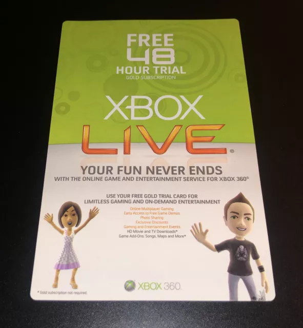 Microsoft Xbox 360 Live Free 48 Hour Trial Gold Subscription 2009 UNUSED