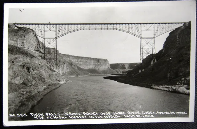 **1920's TWIN FALLS - JEROME BRIDGE OVER SNAKE RIVER GORGE~ IDAHO ~ RPPC