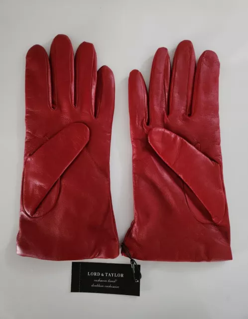 NWT Lord & Taylor Ladies Red Leather Buttery Soft Gloves, 8.5, Cashmere Lined