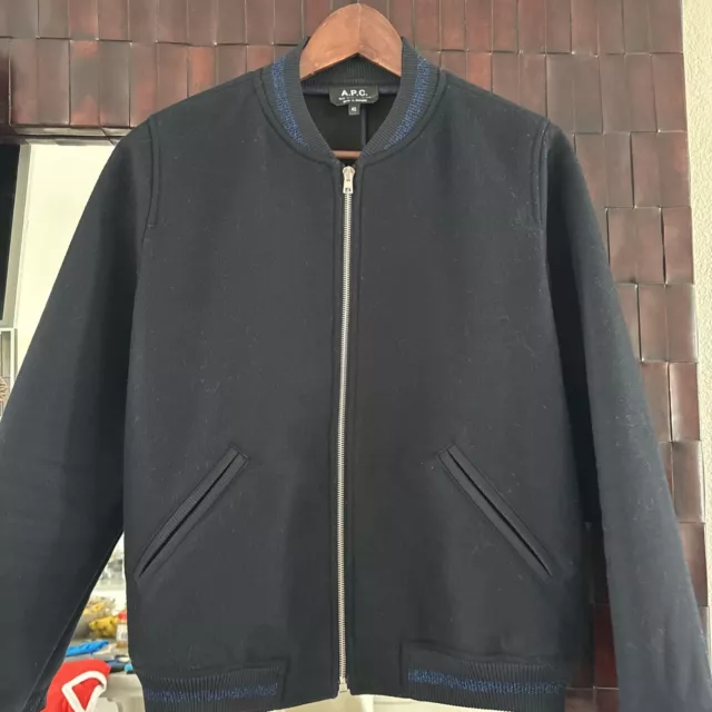 A.P.C. Wool Zip Up Varsity bomber Jacket Mens Size Medium Navy Blue Sz FR40